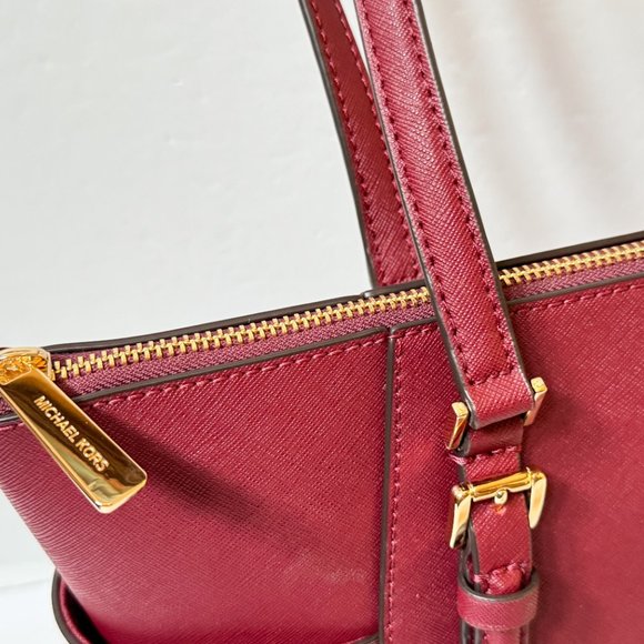 Michael Kors Charlotte Large Top Zip Shoulder Tote Bag Dark Cherry - Picture 13 of 14